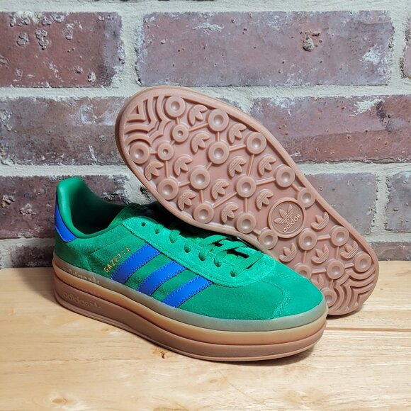 New Womens Adidas Gazelle Bold Shoes Green Blue Gum Metallic Gold Multiple Sizes - Picture 5 of 5